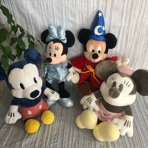 DISNEY Mickey Minnie Mouse pale colors & Fantasia Cinderella stuffed plush toys